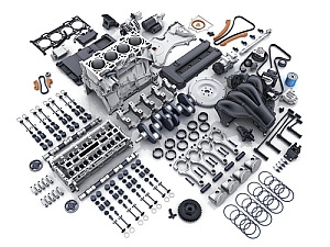 Overhead view of engine completely disassembled
