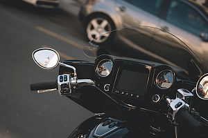 close up on the handle bars on a custom motorcycle