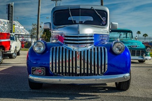 a blue antique truck restoration done