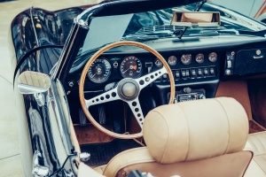 steering wheel of a classic car restoration